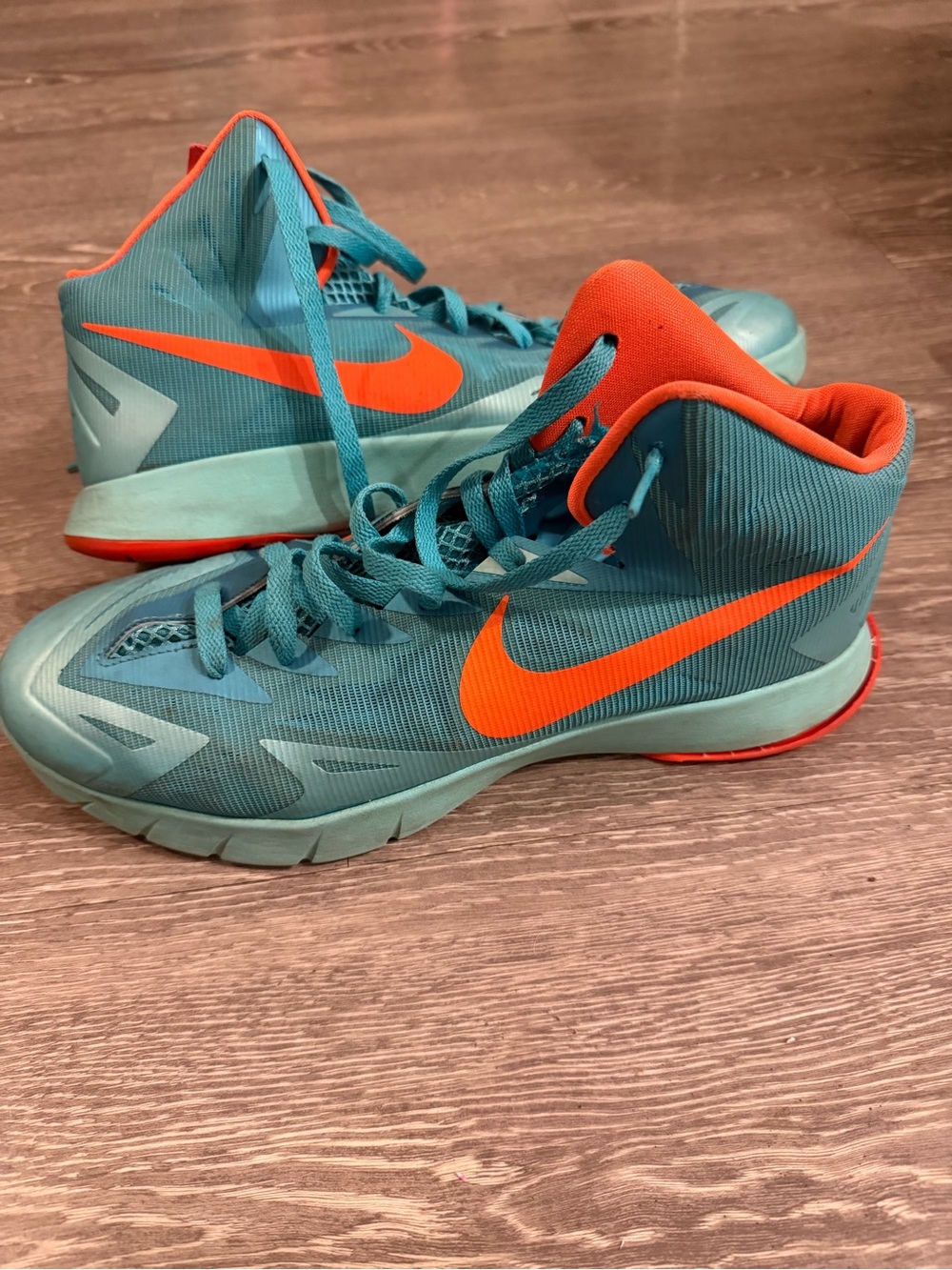 Nike Zoom Hyperfuse Basketball Shoes Teal Orange High Top Sneakers Mens 11.5